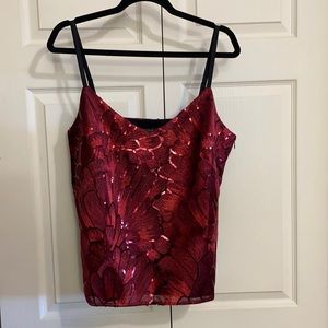 White House Black Market Embroidered Sequined Camisole - Dark Rouge - Large/NWT